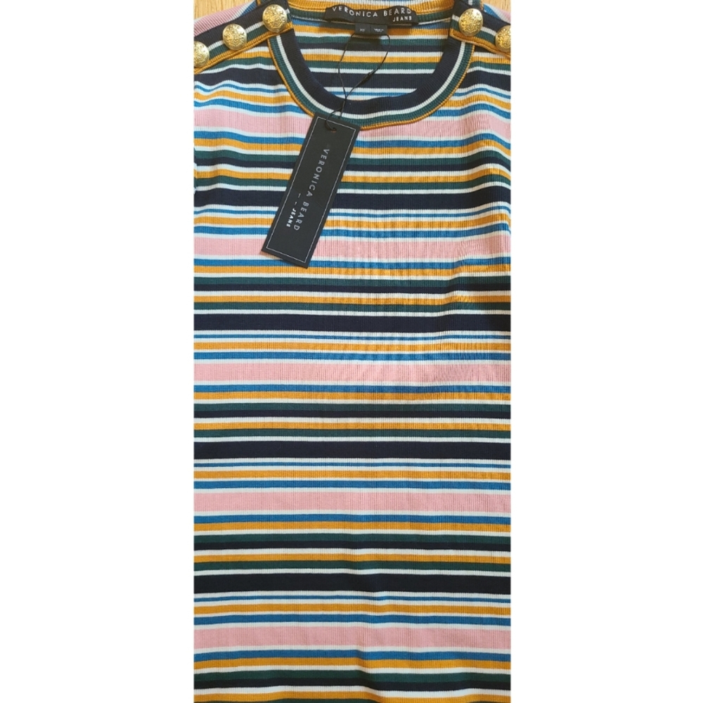 Veronica Beard Striped Button-Shoulder Blouse - image 7